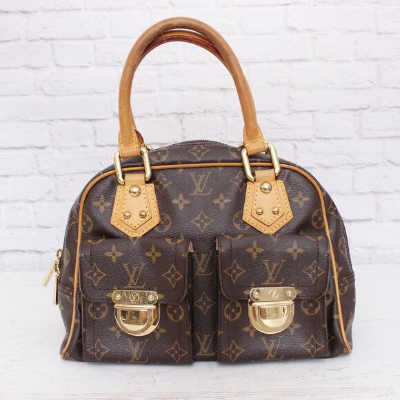 Louis Vuitton Manhattan PM Satchel Monogram Tote Handbag Brown Purse A5104 - Picture 1 of 11